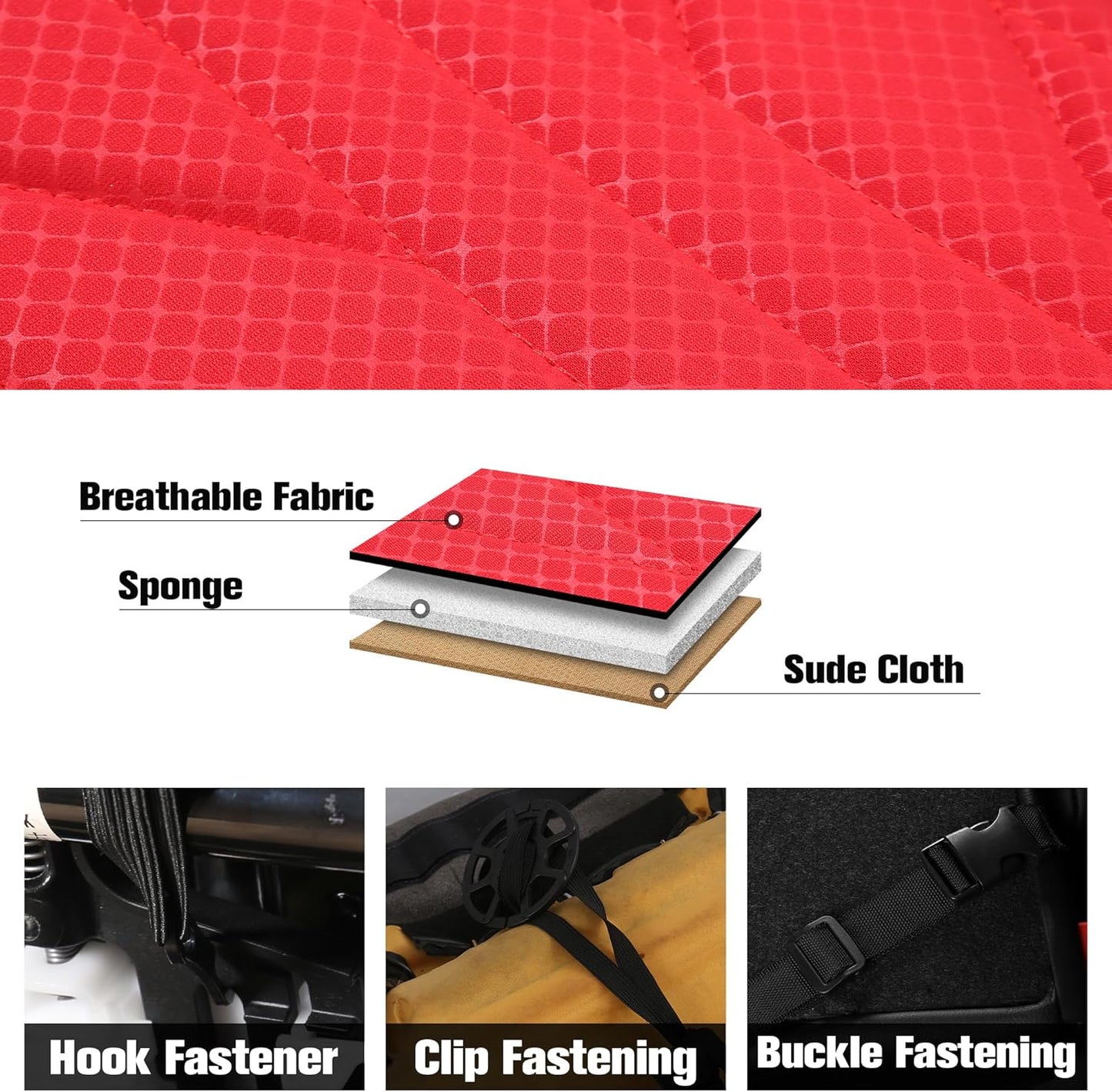 CAROMOP Luxury Faux Leather&Fabric Car Seat Covers 2 Front Seats with Breathable 3D Foam Back Support, Universal Seat Covers for Cars,Trucks,SUVs, Front Armrests Compatible(Black/Red)