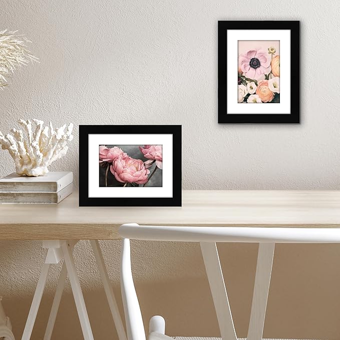 Americanflat 6x8 Picture Frame in Black Set of 2 - Displays 4x6 With Mat and 6x8 Without Mat - Composite Wood with Shatter Resistant Glass - Horizontal and Vertical Formats for Wall and Tabletop