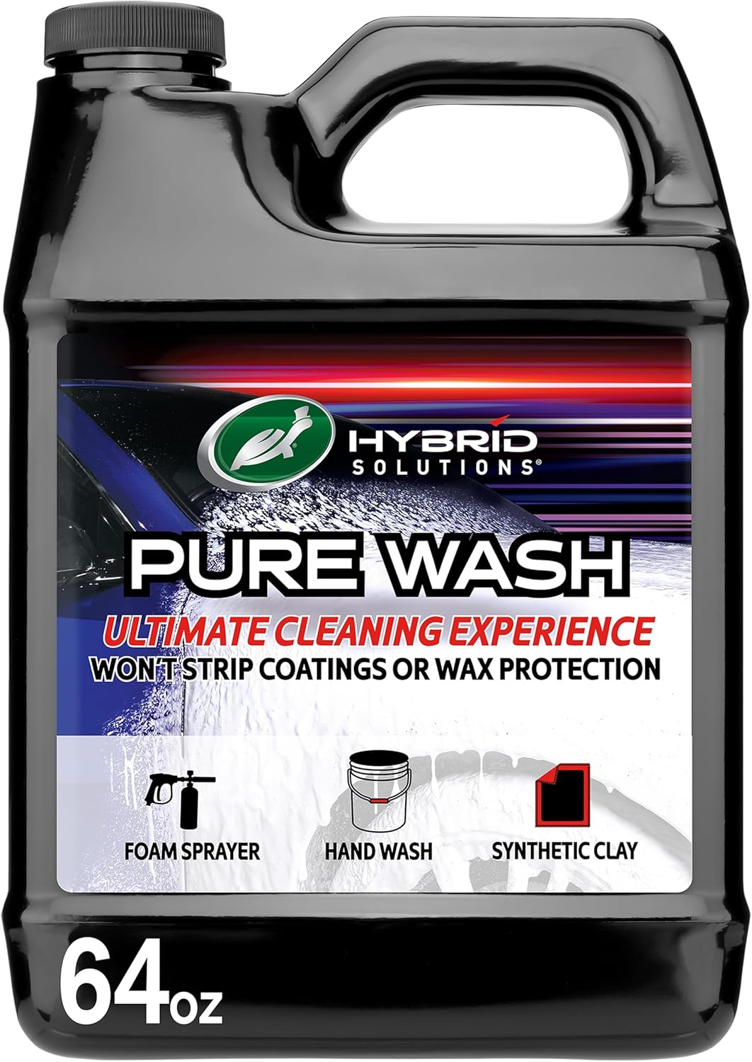 Turtle Wax 54320 Hybrid Solutions Slick-N-Slide Pure Wash, pH Neutral, Extreme Foaming Car Wash Soap, Hand Wash or Foam Cannon Application, Clay Bar Lubricant, Spot Free Clean, 64 oz. (Pack of 1)