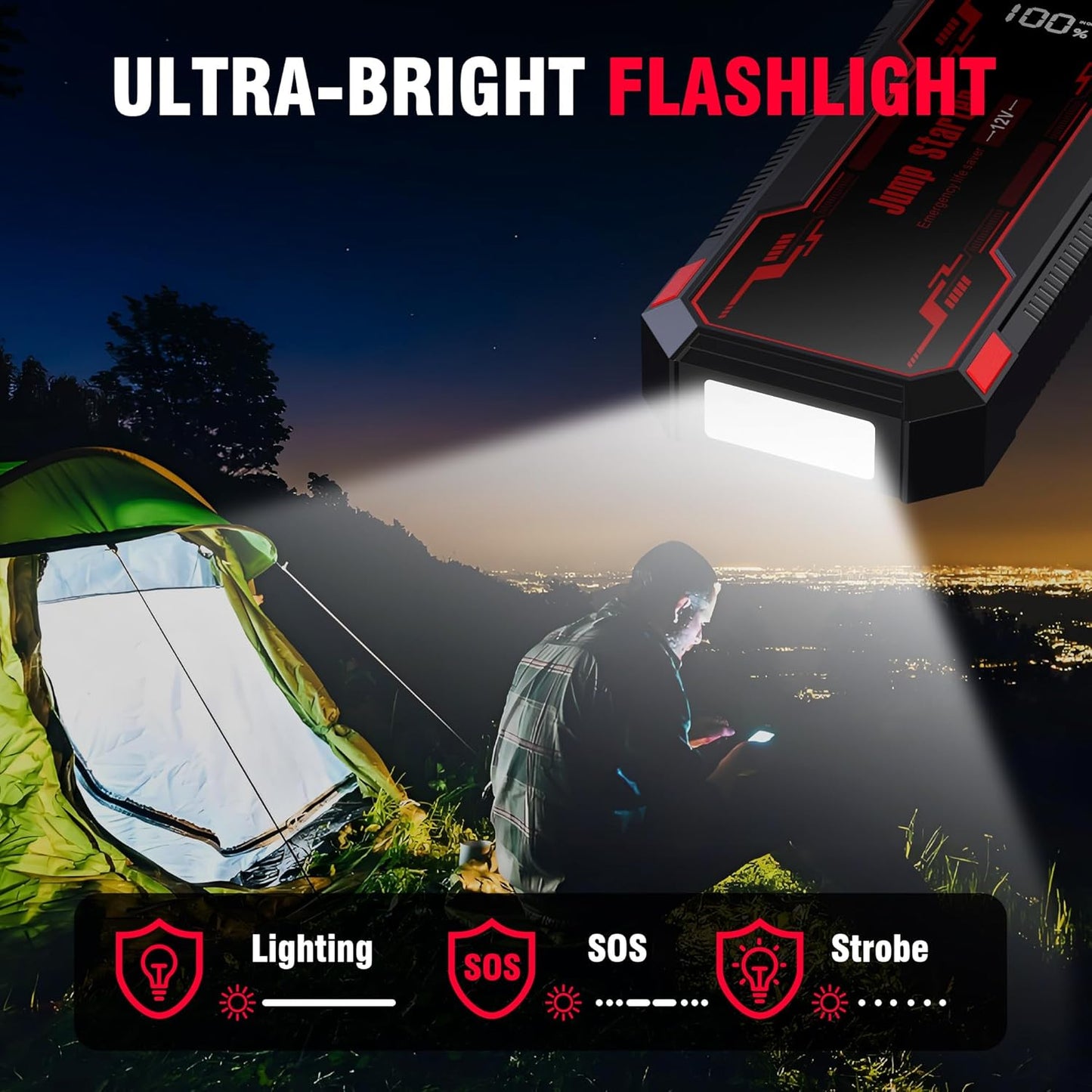 Car Jump Starter 6000A Car Battery Jump Starter Portable,12V Battery Jumper Starter Portable(10.0L Gas/8.0L Diesel),LCD Display Jump Box Jump Starter Battery Pack with Jumper Cables & Flashlight-Red