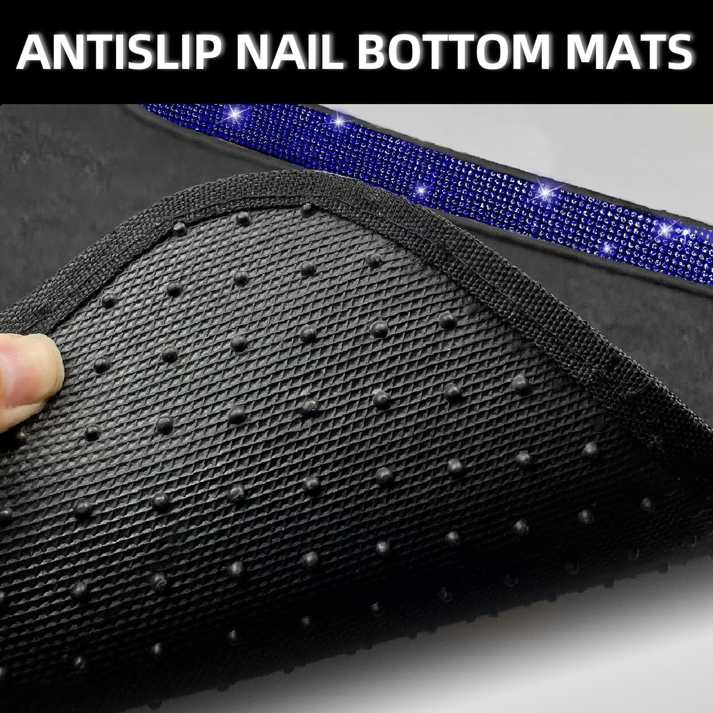 NBTEPEM Blue Bling Car Floor Mats Full Set, Universal Fit Most Cars,SUV, Trucks, 4 pcs Sparkle Glitter Diamond Carpet for Women Girls with Anti-Slip Pad (Blue Diamond)