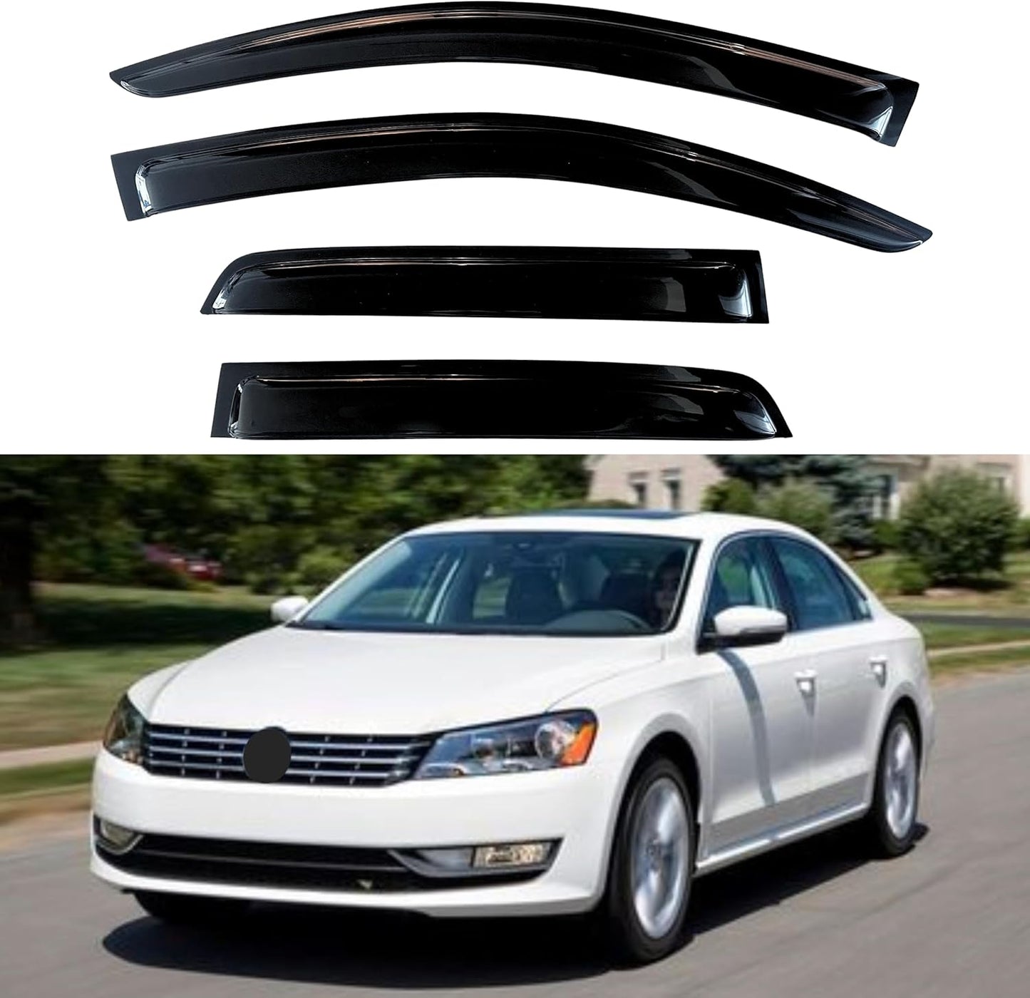 KPY Window Visor Compatible with Volkswagen (VW) Passat 2011-2018, Rain Guard Window Vent Deflectors Tape-On Style, 2011 2012 2013 2014 2015 2016 2017 2018
