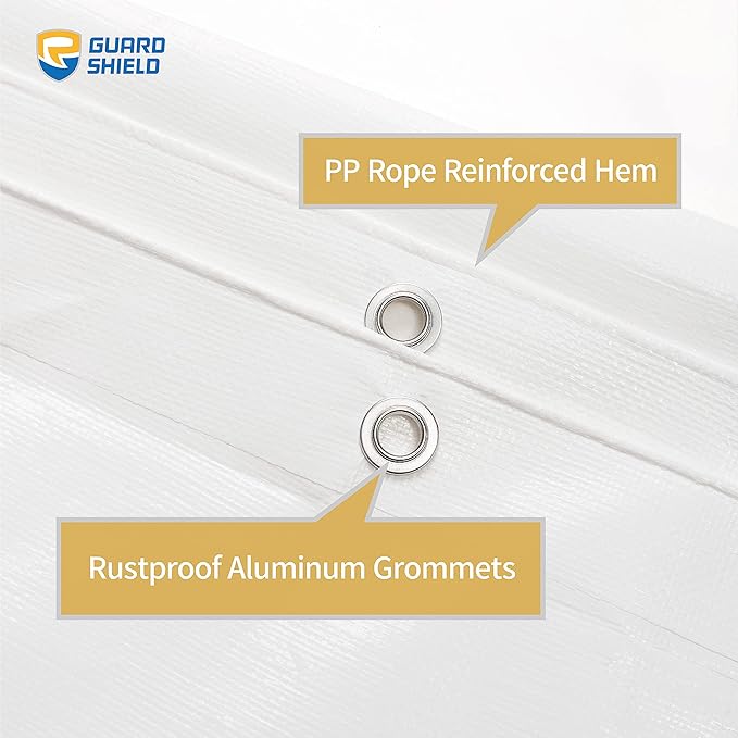 GUARD SHIELD Tarps Heavy Duty Waterproof 10x10 Feet White Poly Tarp Cover Square Outdoor Thick UV Resistant Tarpaulin with Grommets 10mil (2-Pack)