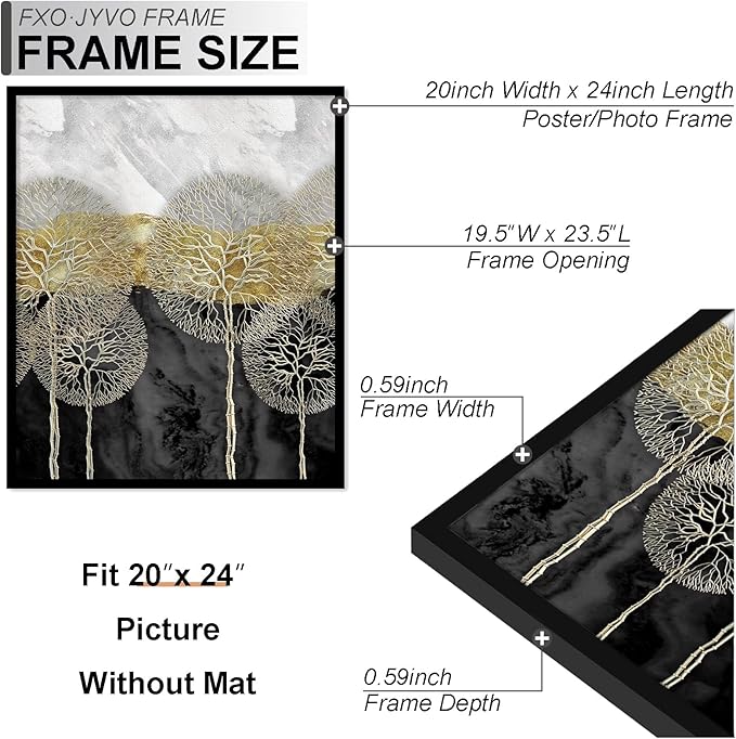 20x24 Picture Frame Set of 3, Display Poster 16x20 with Mat or 20 x 24 Without Mat, Light Weight and High Transparent 20 by 24 Frame for Wall - 3 Pack/Black/20 x24