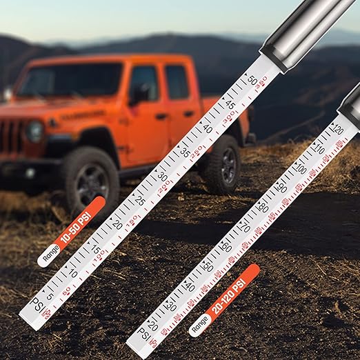 ETENWOLF Pencil Tire Pressure Gauge 2 Pack (10-50PSI, 20-120PSI) with 16 Tire Caps Calibrated to ANSI B40.1 Grade B(2%), Stainless Steel Body, for Cars, Pickups, RVs, Bicycles