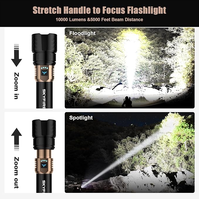 SKYFIRE 1097 Rechargeable Flashlights High Lumens,5000mAh Super Bright Flashlight Waterproof Powerful LED Tactical Flash Light for Camping Essentials Outdoor Home&Gifts