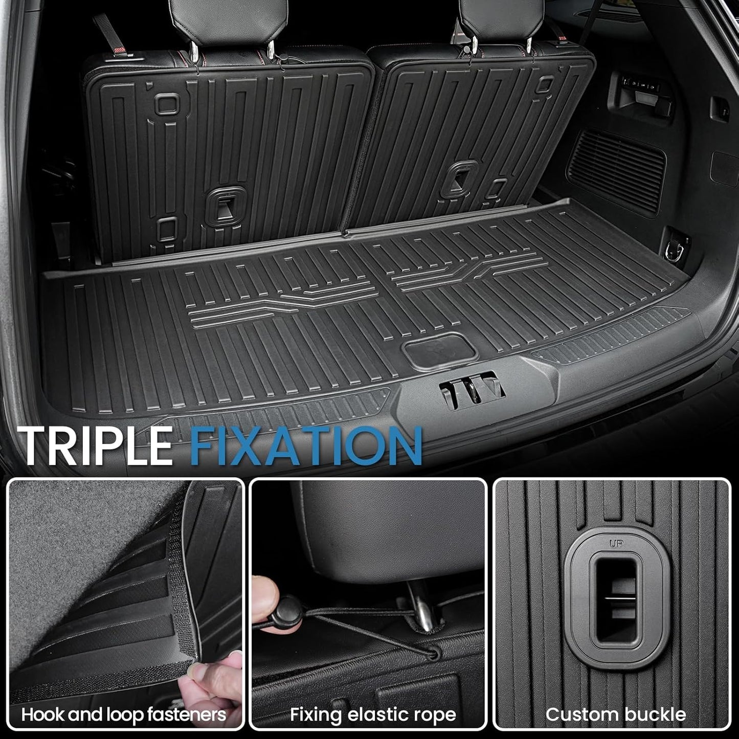 Floor Mats for 2020-2024 2025 Ford Explorer 6 Seats Captain Chairs Car Mat Accessories, All Weather TPE Cargo Mat Backrest Mats Active/ST Line/ST/Platinum(6 Seat Floor Mats+2-in-1 Cargo Mat)