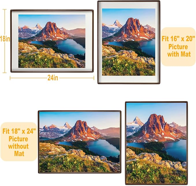 HELPLEX 14x17 Premium Picture Frame Set of 2 - Solid Walnut Wood, UV-Blocking Plexiglass, Convertible 11x14 Matted or 14x17 Open Display - Wall Art Gallery & Luxury Home Decor