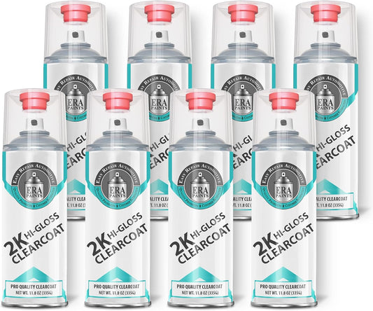 ERA Paints 2K High Gloss Automotive Clear Coat Spray/Aerosol Can – Professional Quality & Finish - Easy to Use – Best Value (8 pack)