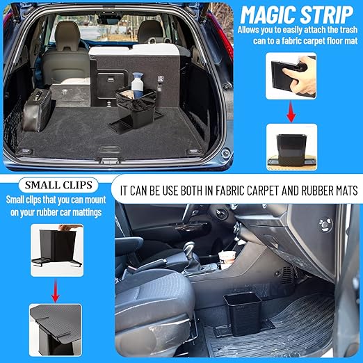 Car Trash Can for Vehicles Leakproof Compact Garbage Bin w/Stability Flap, Anti-Slip Base, Portable Trash Holder for Cars, Trucks, SUVs, Minivans (Black, Small)