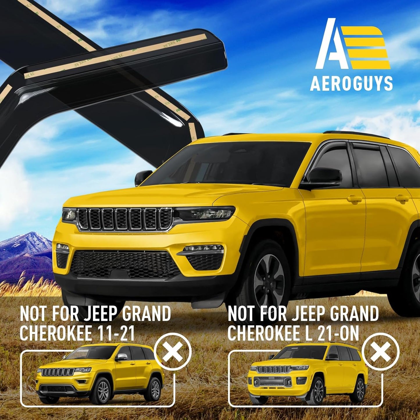 Extra Durable Window Deflectors in-Channel Window Visors Rain Guards Fit for Jeep Grand Cherokee 2022-2025, Sun Visors, Wind Vent for Shades, Exterior Car Accessories - 4pcs. AG0844