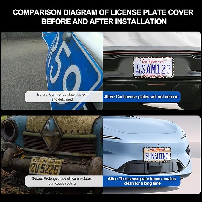 1pcs License Plate Protector Unbreakable License Plate Frames and Covers Set Front and Rear Clear License Plate Cover Leopard Print License Plate Frames Fits Standard Us Plates with Screws Caps