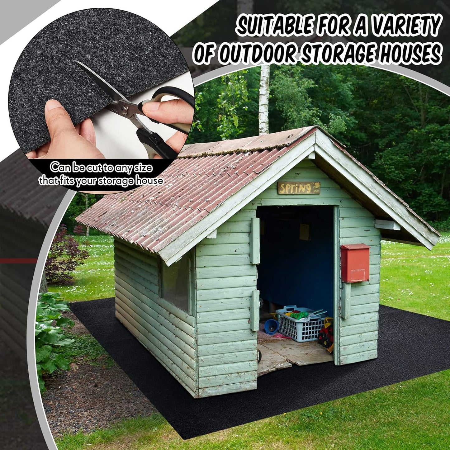 Haull Outdoor Storage Shed Floor Moat Waterproof Outdoor Carport Mat Thickened Soft Patio Furniture Pad Washable with Non Slip Backing, Storage Shed Not Included(8.2 x 10.2 ft)