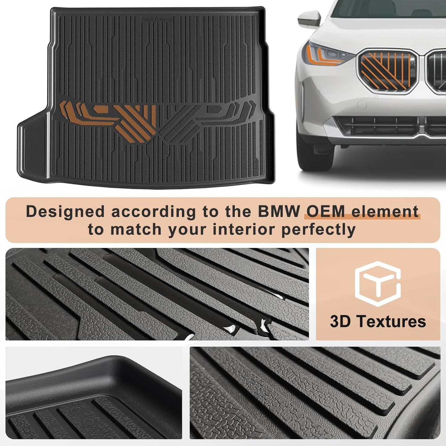 TripleAliners Trunk Mat All Weather Compatible with 2025 BMW X3 Accessories Custom Fit Protection Trunk Floor Liner Cargo Mat TPE Anti-Slip Odorless Cargo Liner