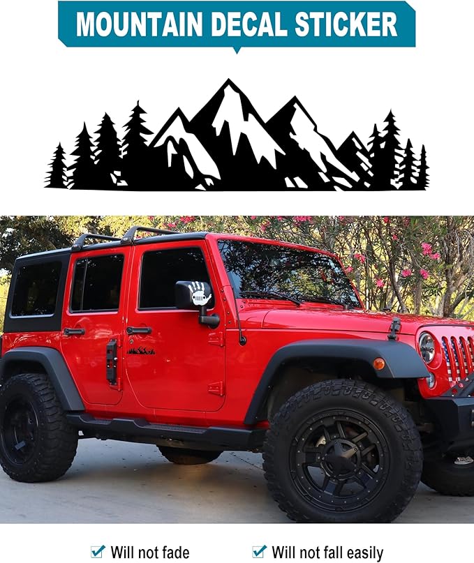 Mountain License Plate Frames- White on Black 3D Mountain Raised, ABS Plastic Car Tag Holder | Includes Rust-Proof Screws, Caps & Free Vinyl Decal Sticker