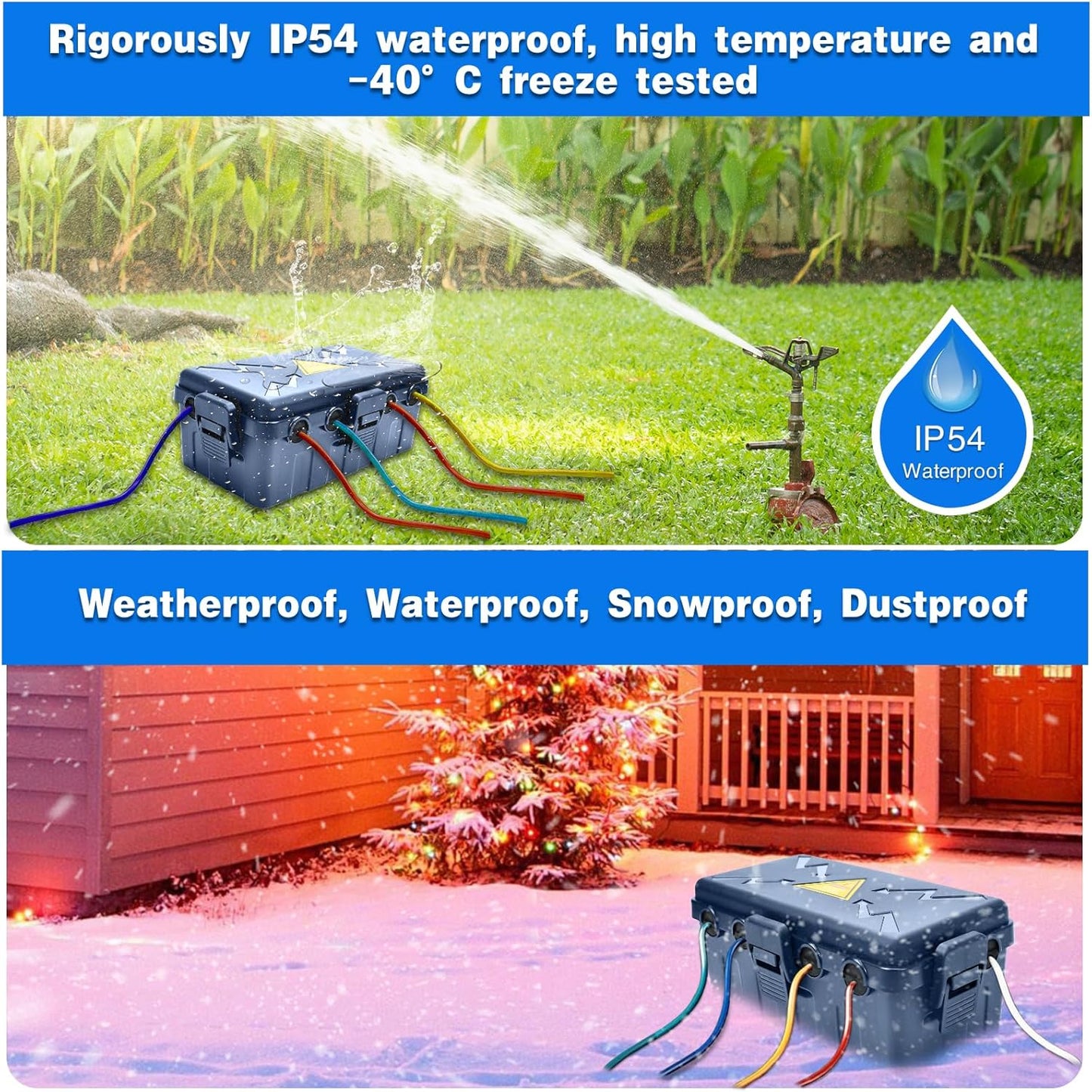 Hrensaw Medium Outdoor Electrical Box(10.6x5.5x4.5inch),Weatherproof Connection Box w/6 Cable Entry,IP54 Waterproof Cord Cover Protect Power Strip,Timer,Plug,Holiday Lights,Premium Gray