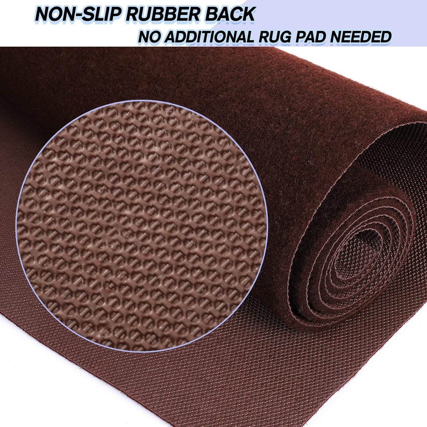 Custom Size Backed Non-Slip Area Rugs Runner, Easy Clean, Waterproof Runner Rugs for Hallway Entryway, Kitchen, Laundry, 2FT x 64FT, Brown