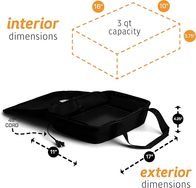 HOTLOGIC Max Large Portable Electric Food Heater - Innovative Food Warmer and Heated Lunch Box for Adults Car/Home - Easily Cook, Reheat, and Keep Your Food Warm - BLACK - 120V