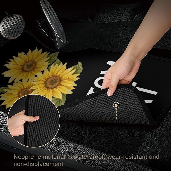 Sunflower Car Floor Mats Car Mats for Women 4 Pieces Custom Universal Car Floor Mats Personalized Car Mats Text Auto Interior All Weather Protection for Car SUV Truck Van Gift