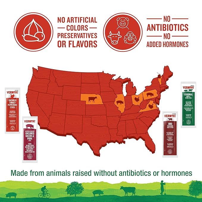 Vermont Smoke & Cure Meat Sticks - Uncured Turkey Pepperoni - Protein Snacks, No Antibiotics or Added Hormones, Hiking Snacks - 8-Count Pouch, Pack of 48