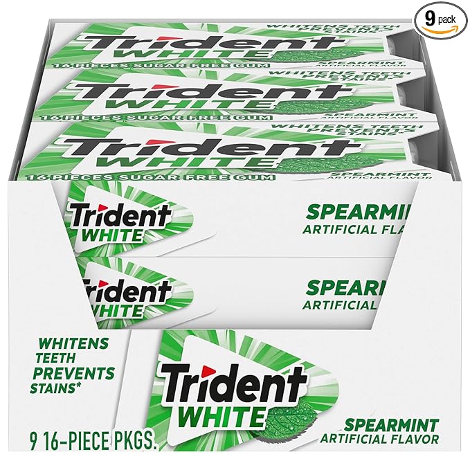 Trident White Spearmint Sugar-Free Chewing Gum, 9 Pack of 16 Pieces (144 Total Pieces)