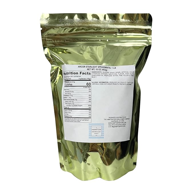 Arcor Starlight Spearmint Candy, 1 Pound Bulk Spearmint Hard Candy (Approx. 75 pcs.), Green Mints Individually, Green Candy