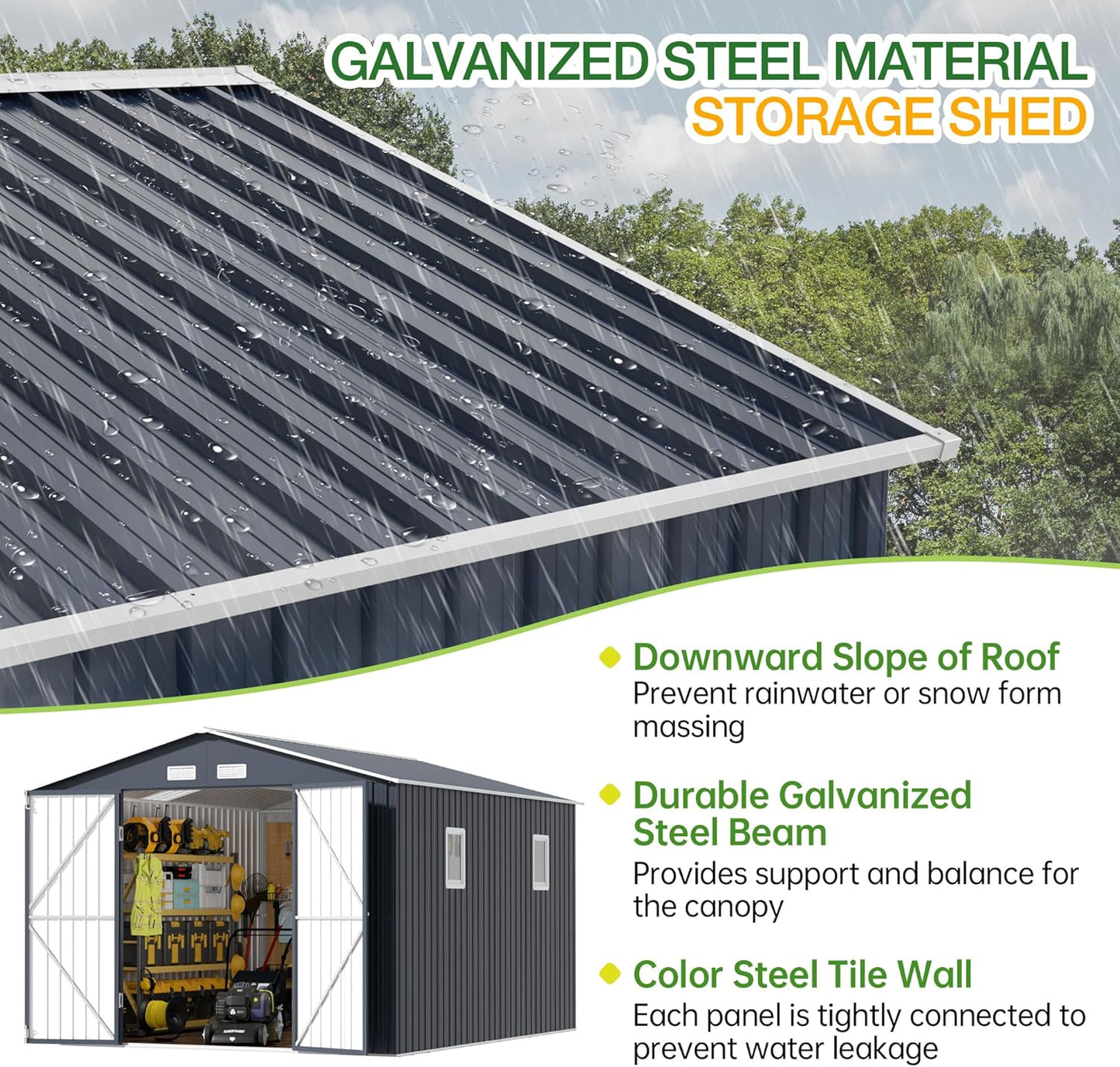 Outdoor Storage Shed 10X12FT with Frame Floor,Utility Tool Shed Metal Storage Garden Shed with Lockable Doors & Windows for Patio Storage, Midnight Blue