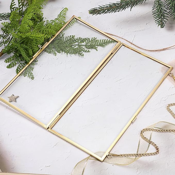 JUXYES Wall Hanging Business License Frame Brass License Certificate Display Frame, Double Glass Floating Diploma Frames, Wall Mount Golden Graduation Frames for 4x9 and 3.5x8.5 Certificate Business Licenses