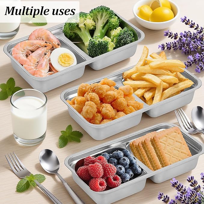 4 Pack Stainless Steel Snack Containers Reusable with Lid, Grab and Go 2 Compartment Snack Food Storage Containers for School Travel and Outdoor Camping Dishwasher Safe