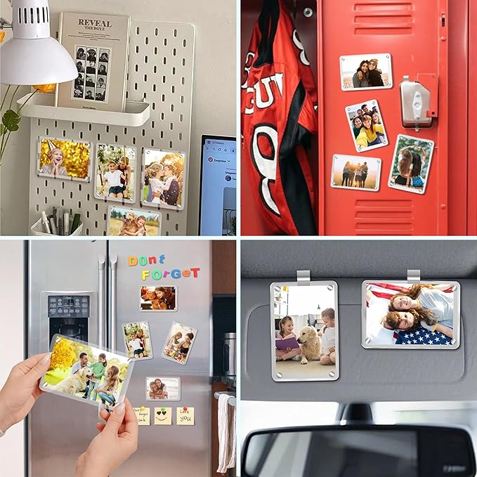 4Pcs Car Photo Holder, Acrylic Magnetic Personalized Car Picture Holder, Car Visor Clip, Universal Photo Frame for Car, Customizable Car Visor Photo Clip for Family & Personal Photos