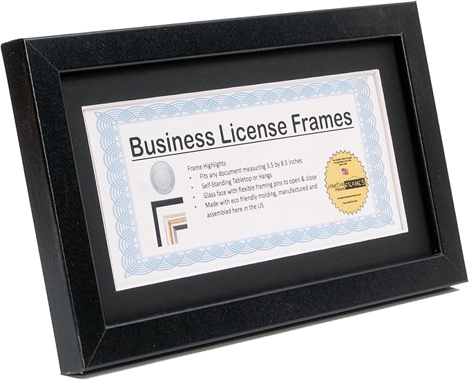 Creative Picture Frames 4-6X11Bk-B Black Business License Certificate Frames For Professionals 3.5 By 8.5 Inch Self Standing Easel
