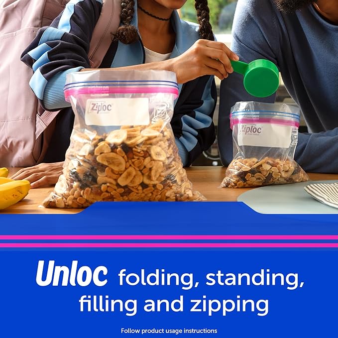 Ziploc Food Storage and Sandwich Bags Variety Pack, Stay Open Design with Stand-Up Bottom, Easy to Fill, 190 Bags Total