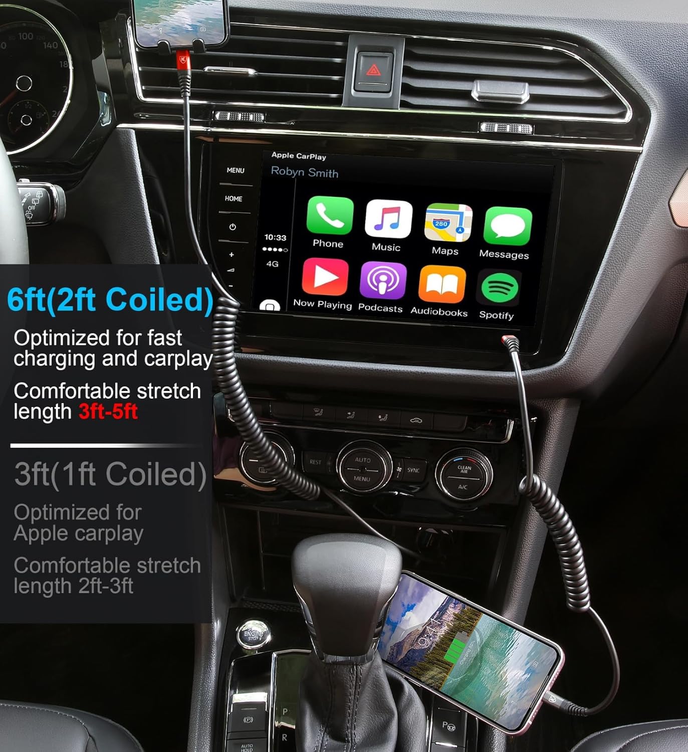 KIYODA USB C to Lightning Cable 6FT 2Pack, Coiled iPhone Charger USB C Fast Charging for Car Short iPhone Cord for iPhone14/13/12/11 Pro Max/iPad/CarPlay-Red