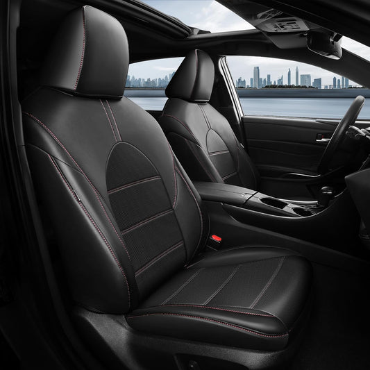 for Toyota Camry Seat Covers XLE XSE V6 2018 2019 2020 2021 2022 2023 2024 - Waterproof Breathable Leather Seat Covers for Cars, Custom Fit Car Seat Covers Full Set, Black Red Not for Hybrid