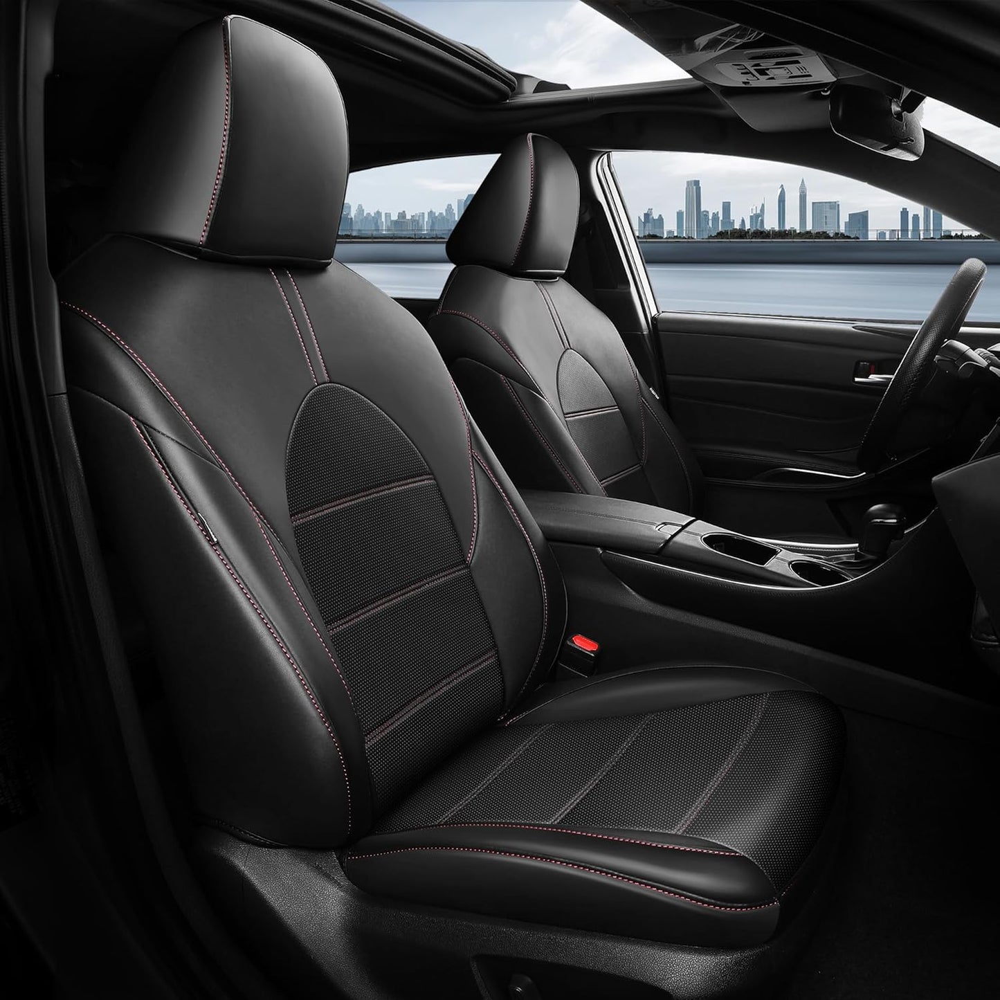 for Toyota Camry Seat Covers Hybrid XLE XSE 2018 2019 2020 2021 2022 2023 2024 - Custom Car Seat Cover Full Set, Leather Seat Cover for Cars, Waterproof Breathable Cushion Protector Black Red