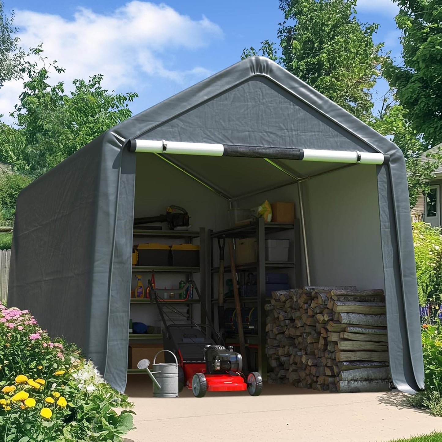 Quictent Heavy Duty 8x10FT Carport Shelter with Roll-Up Mesh Windows & Reinforced Frame, Portable Garage Canopy for Motorcycle Storage, Outdoor Equipment, Patio Furniture Cover - Dark Gray