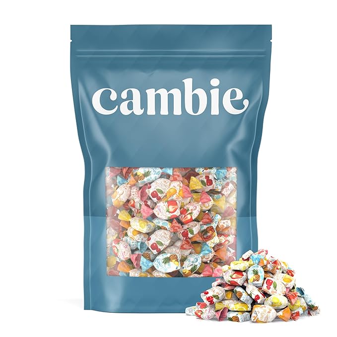 Assorted Fruit Hard Candy Individually Wrapped by Cambie, 4 lbs of Fruit Candy with a Deliciously Sweet Hard Exterior with a Soft, Decadent Filled Center