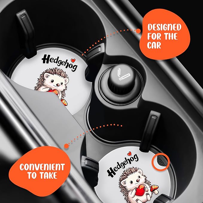2 Pack Hedgehog Car Cup Holder Coaster, Cute Hedgehog Car Interior Accessories Drink Coaster for Women & Men, Hedgehog Lovers Themed Gifts Stuff Accessories Things Merchandise Items!