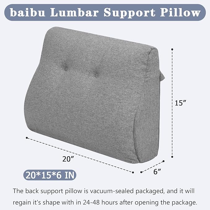 baibu Lumbar Support Pillow for Recliner, Large Memory Foam Dual-Layer Patent Design Back Support Cushion for Sofa & Gaming Chair, Ergonomic Lumbar Pillow with Machine Washable Cover, Dark Grey, 1P