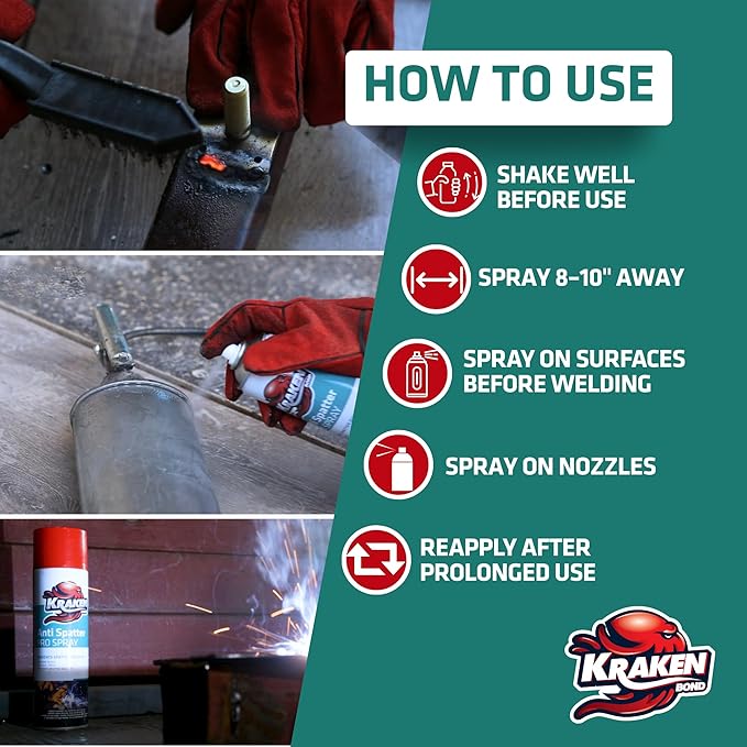 Kraken Bond Anti Spatter Welding Spray - (2x12oz) Anti-Splatter Aerosol Spray for MIG, TIG Tips, Protects Surfaces & Materials, Non-Flammable, Safe for Workpieces and Jigs, 2 Pack