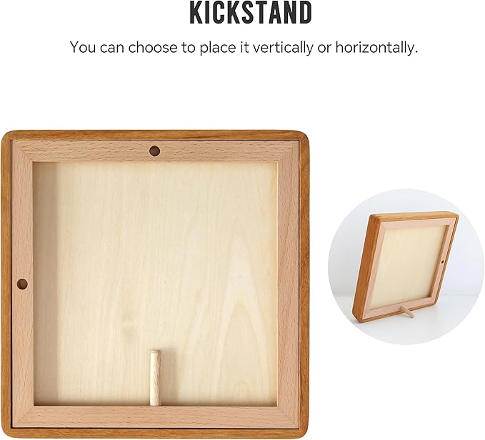 Natural 8x8 Picture Frame with Mat for Pictures 6x6, Square Standing Desk Photo Frame, Plexiglass,Solid Teak Wood，Tabletop and Wall Hanging
