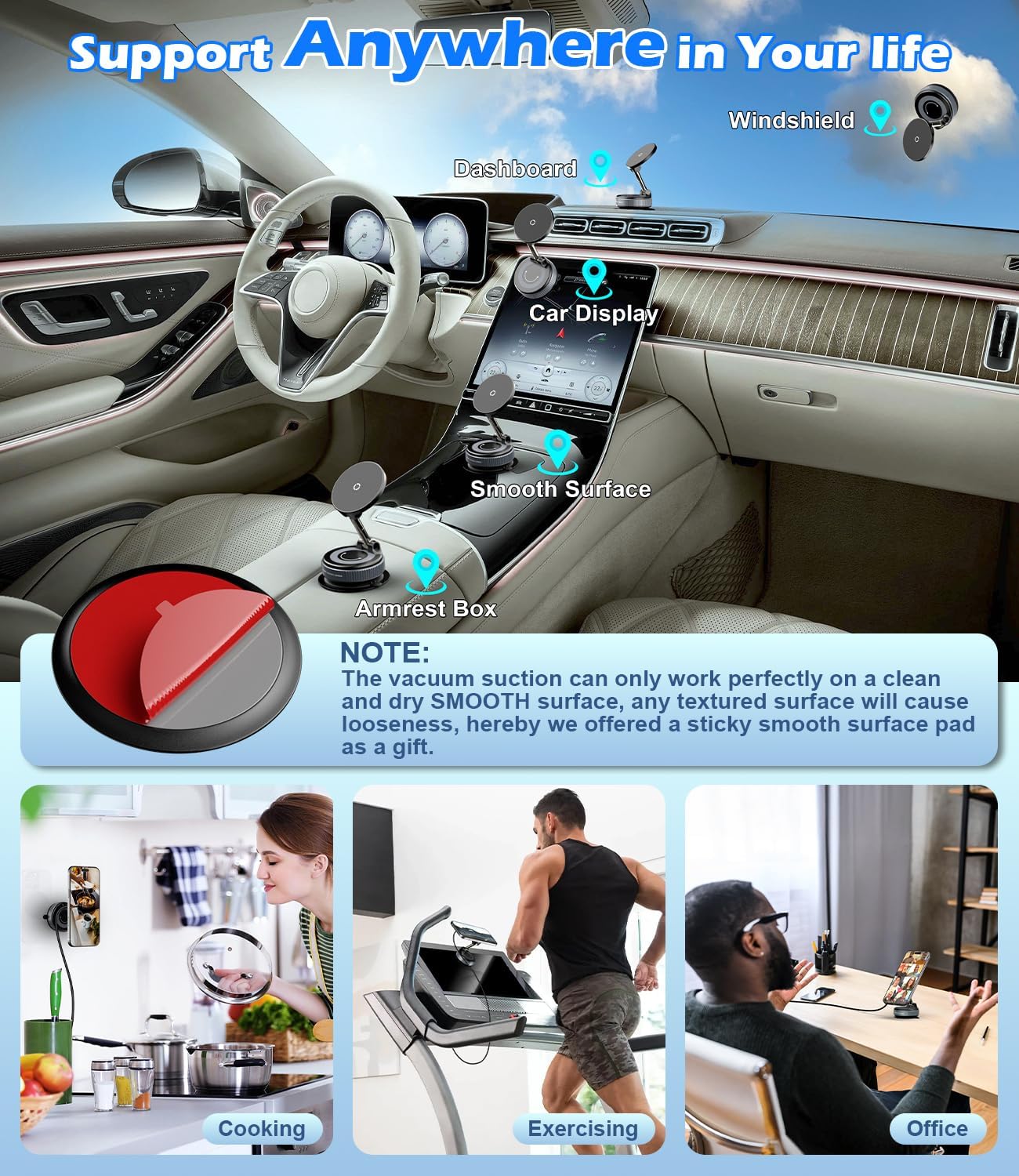 15W Wireless Charger Magnetic Car Phone Holder [Vacuum Suction Cup] 360° Adjustable & Foldable Car Mount for Dashboard/Windshield/Smooth Surface [Compatible with MagSafe] for iPhone/Samsung