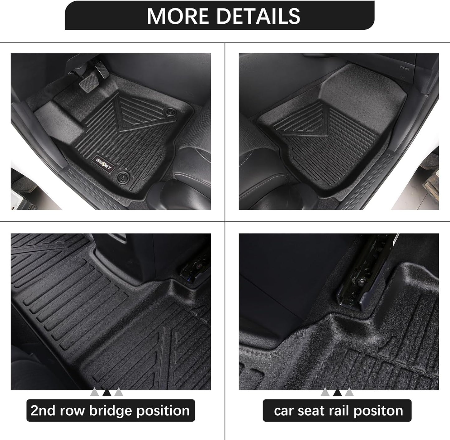 GINOWY-Floor Mats for Honda Ridgeline 2017-2023 2024 2025, TPE All Weather Protection Car Mats Custom Fit Ridgeline 2024 Floor Liners Anti-Slip Waterproof Automotive Accessories Black