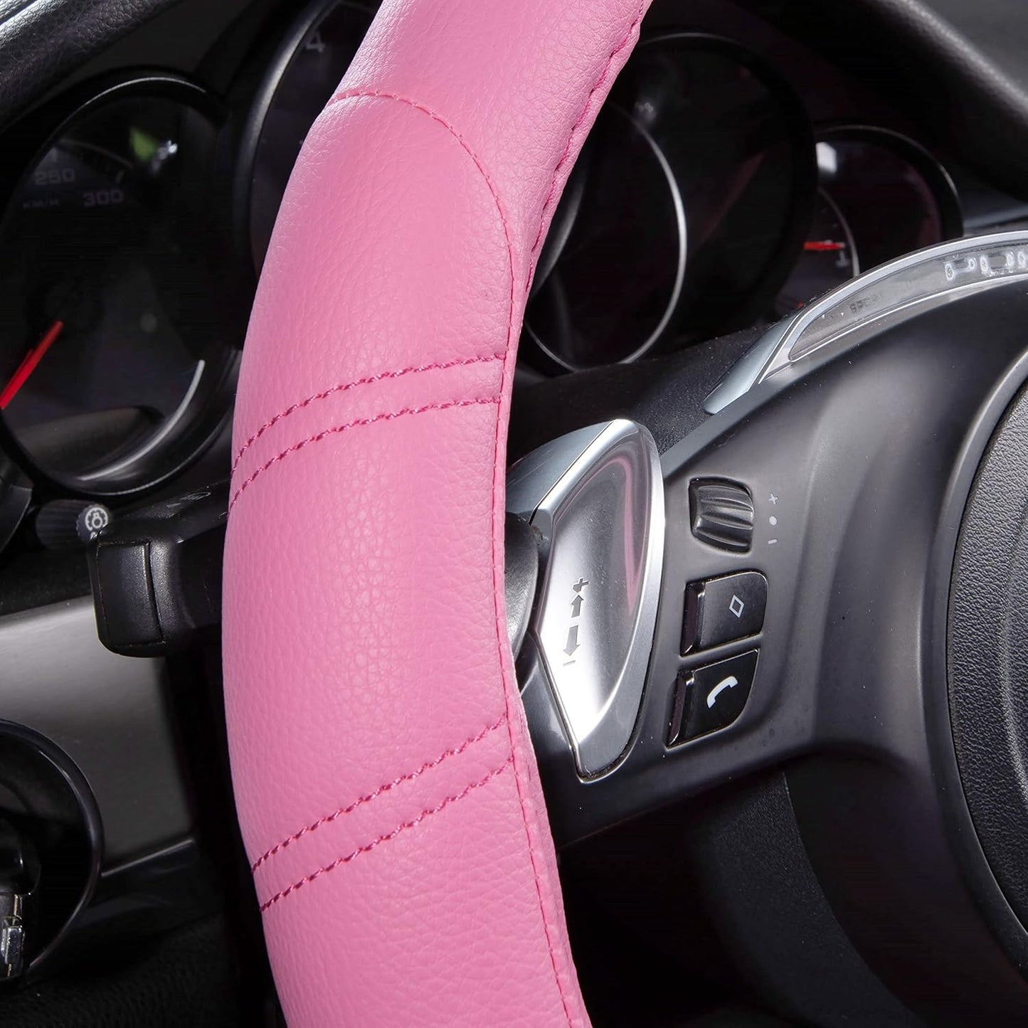 CAR PASS Line Rider Microfiber Leather Sporty 14.5-15 inch Car Steering Wheel Cover Universal Fits for 95% Cars Sedans SUV Trucks, Anti-Slip Safety Comfortable Design (Pure Pink)