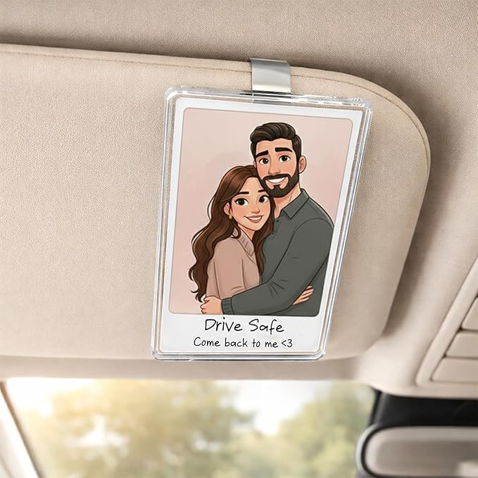 NAZENTI Personalized Cartoon Couple Car Visor Clip, Custom Photo for Him, Romantic Couples Keepsake, Car Photo Print Gift for Husband Boyfriend