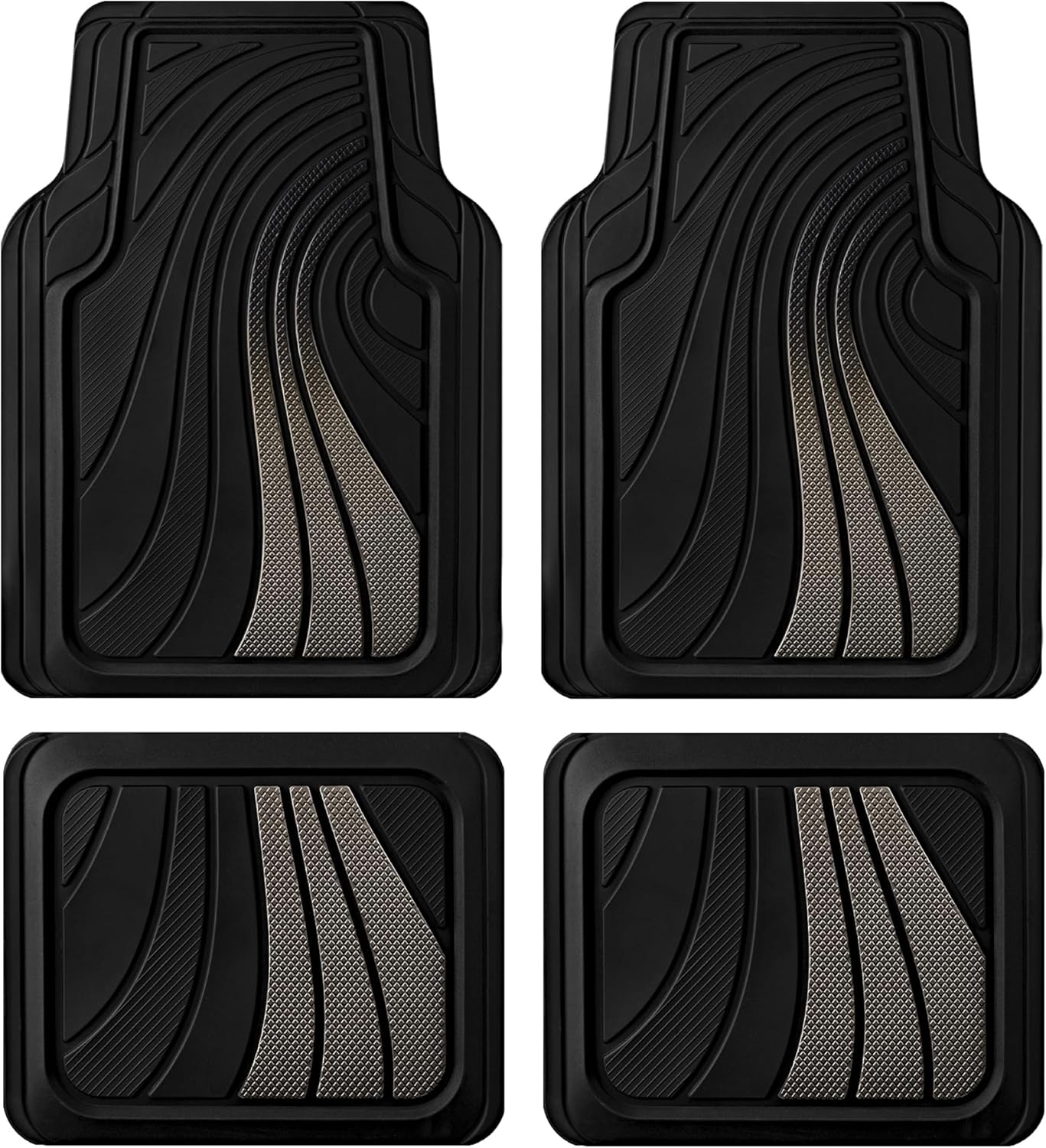 Road Comforts Car Floor Mats Full Set – Front & Rear Car Floor Mats with Aluminum Design, Anti-Slip Backing, All-Weather Protection, Trim-to-Fit Car Mats for Most Sedans, SUVs & Vans - Grey