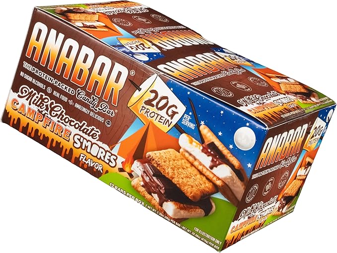 Anabar Protein Bar, The Protein-Packed Candy Bar, Amazing Tasting Protein Bar, No Sugar Alcohols, High Protein, Amazingly Delicious, 20 Grams of Protein (12 Bars, Milk Chocolate Campfire S'mores)
