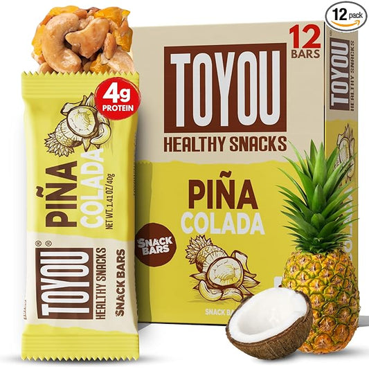 ToYou Chewy Fruit and Nut Bars - Healthy Protein Snacks | Piña Colada - 1.41 Ounce (Pack of 12) | Soft Chewy, Vegan, Fiber-packed Granola Bars for Adults and Kids, Made with Natural Ingredients