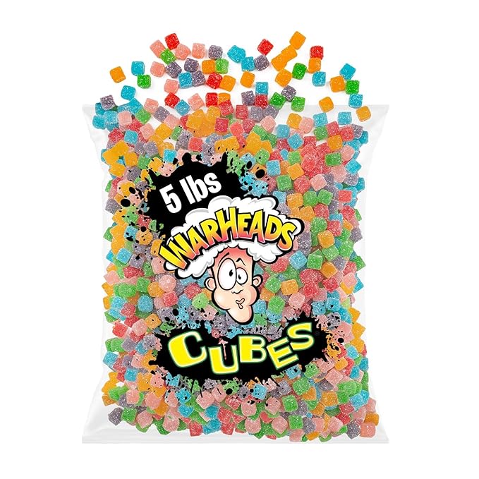 WARHEADS Cubes - Sour, Sweet & Fruity Chewy Candy with New Sour Fruity Flavors: Orange, Watermelon, Blue Raspberry, Black Cherry, Strawberry & Green Apple - 5 lb Bulk Bag