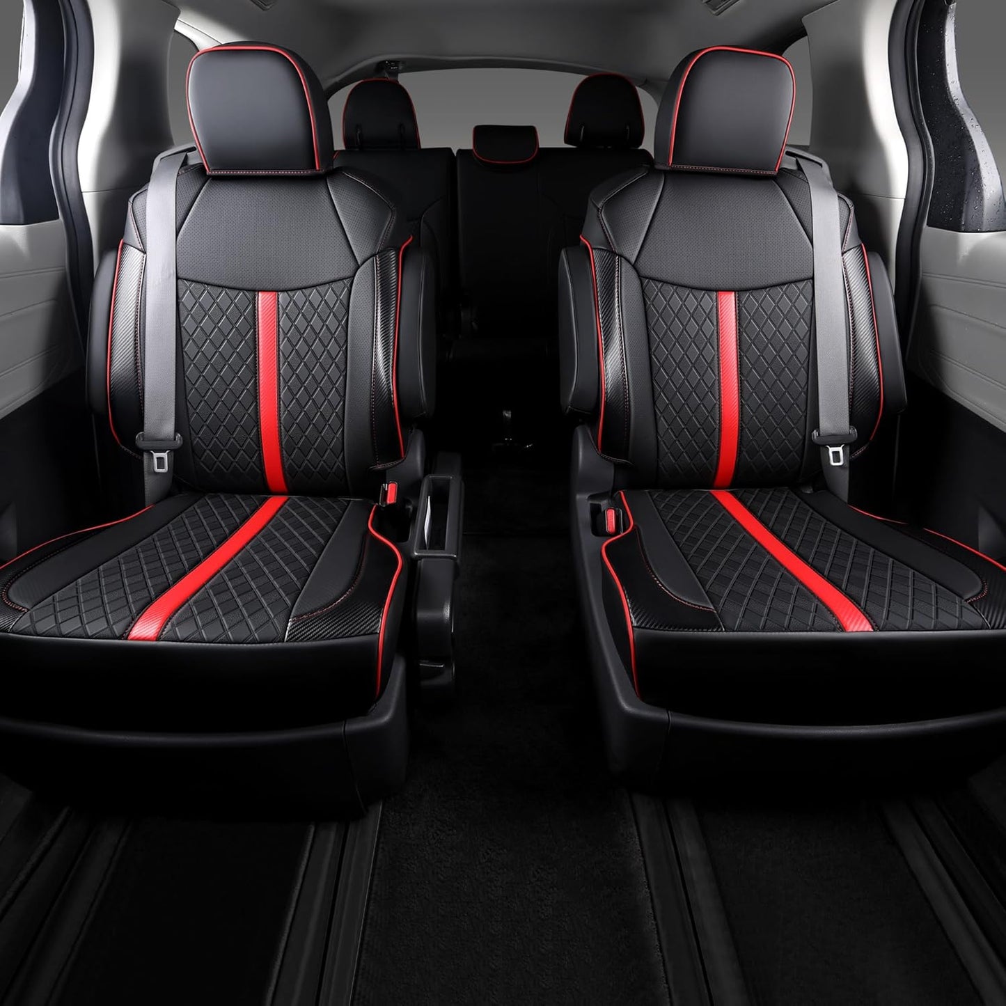 Custom Fit Sienna Seat Covers for Toyota Sienna LE,XLE 2021-2025 3-Row Accessories Full Coverage Waterproof Leather Car Seat Covers Full Set (Black with red, 8-Seat)